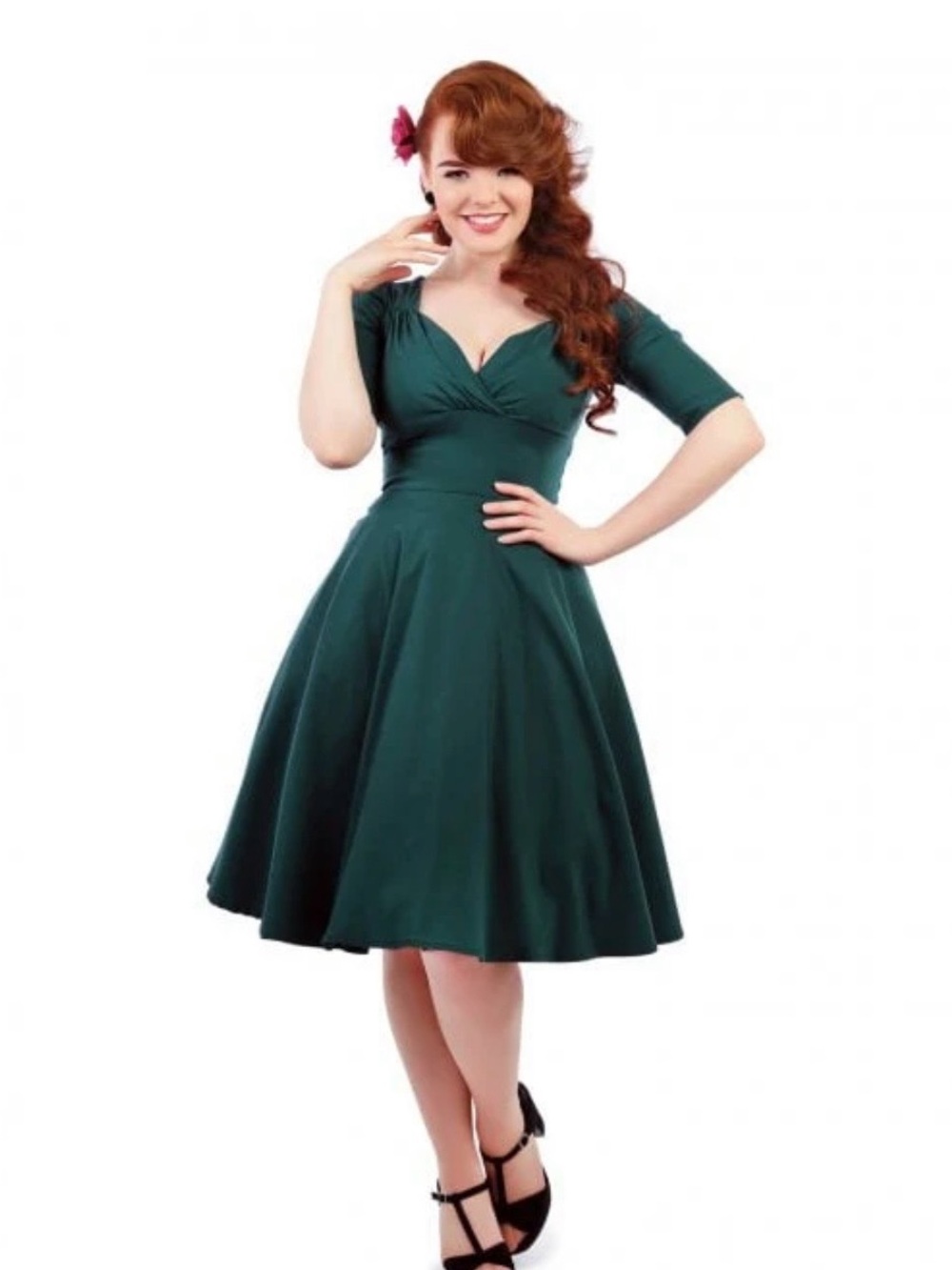 Collectif Deep Green Vintage Fit & Flare Midi Dress